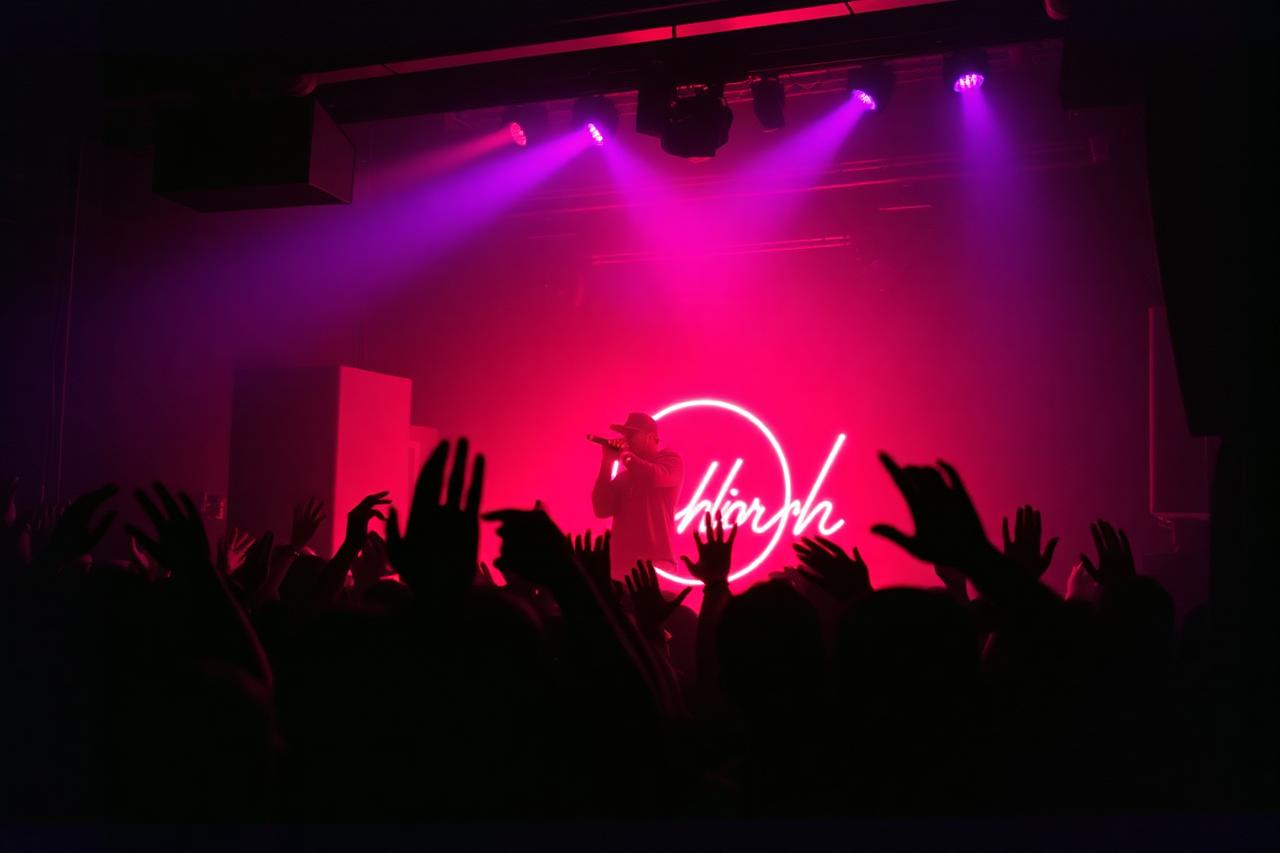 Packed club crowd with hands up during a Who's Up Next live show